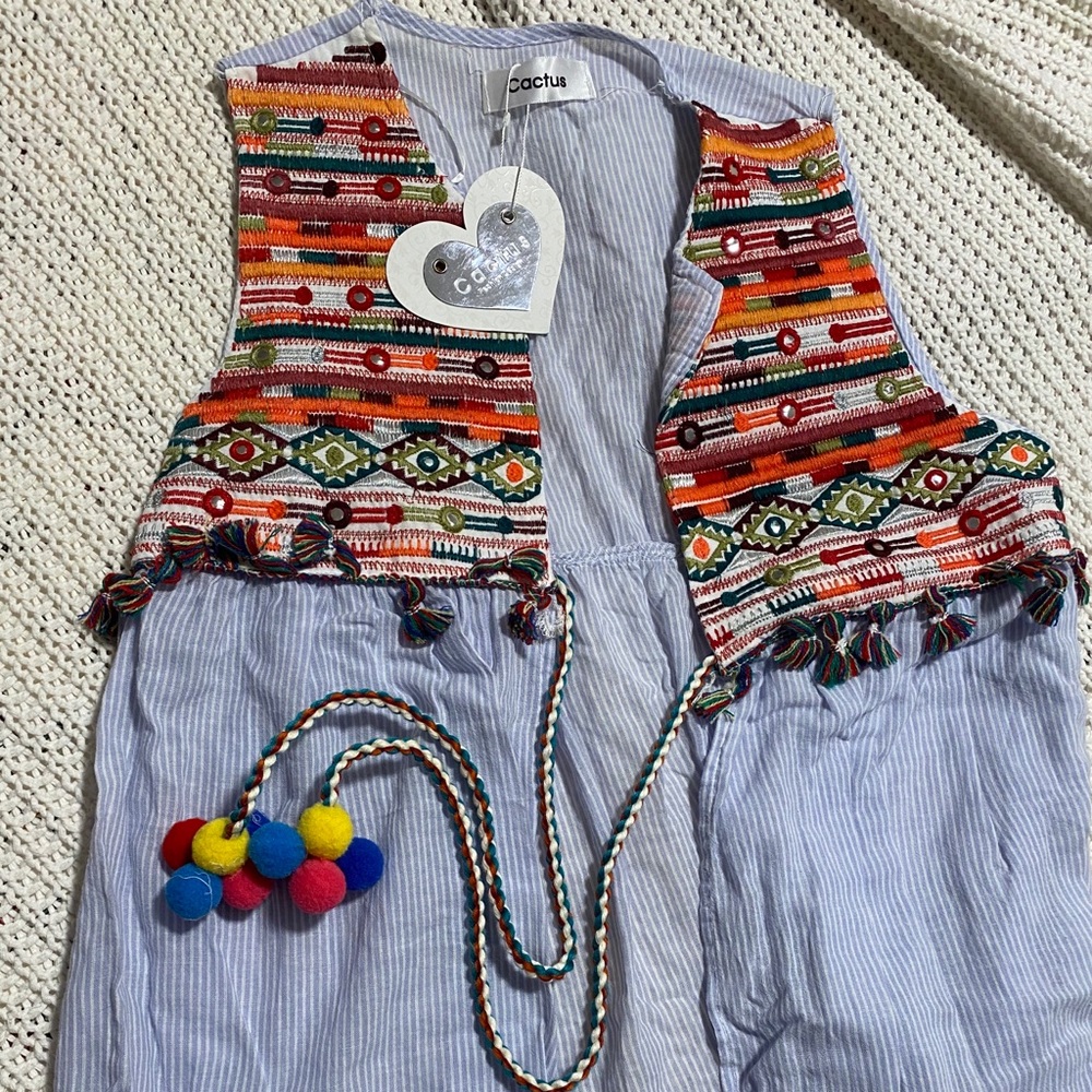 Embroidery vest with tassles and pompoms. New!